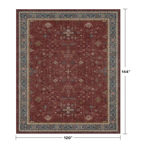 Hazo Haus Moroccan Big Rugs for Living Room - Dark Red 10x12 Area Rug for Large Bedroom, Dining Room, Washable Lightweight Foldable Oriental Burgendy Home Décor view 2