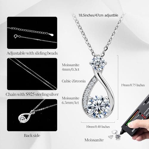 Handi Queen Moissanite 925 Sterling Silver Pendant Necklace 0.5-1 Carat Round Pear Cut, Dainty Elegent D Color Dancing Style with Bead Adjustable Chain Necklace for Women view 3