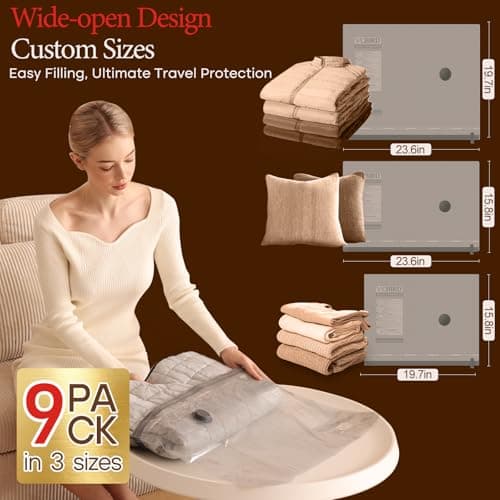 Vacbird Vacuum Bags for Travel with Rechargeable air Pump, Carry-on Size Compression Packing Bags for Luggage and Suitcase, Space Saver for Clothes and Clothing 9 Combo Travel Size view 3