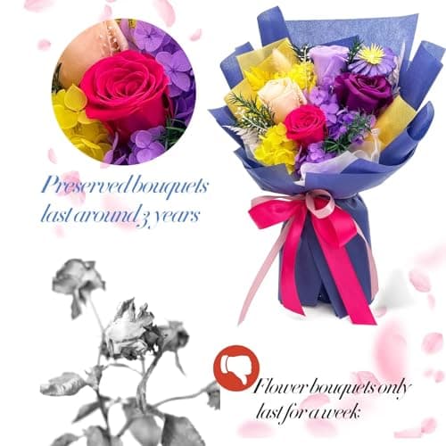 QOEAZY Flowers for Delivery, Preserved Flowers Bouquet with Gift Box, Birthdy Gifts for Women Mom Grandma view 6