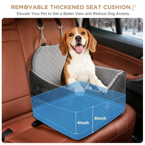 Dog Car Seats for Small/Medium Dogs, Puppy Car Seat with Side Opening, Thick Cushion, Detachable Washable Dog Carseat with Storage Pockets for Dogs Up to 35lbs (Grey) view 3