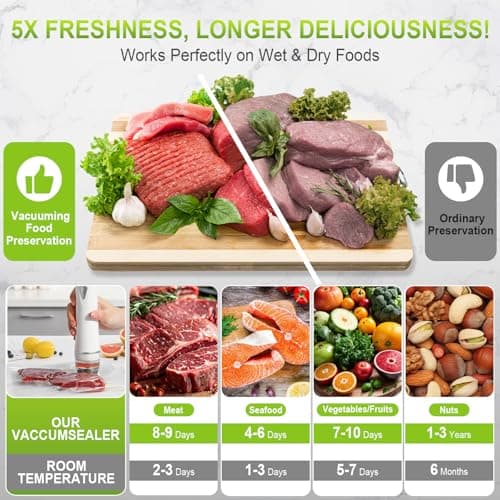 OdoVow Handheld Vacuum Sealer for Wet and Dry Food, Compact Portable Food Sealer with Strong Suction, Meal Prep and Sous Vide, 5X Preservation & Fresh, White view 7
