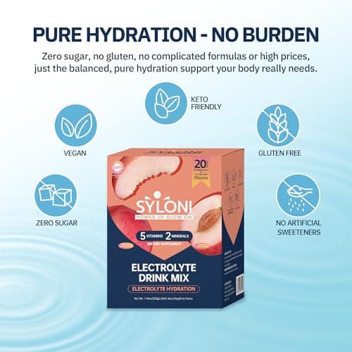 Syloni Electrolytes Powder Packets, White Peach(0.36 oz*20 Sticks), Sugar Free Hydration Packets Electrolyte Drink Mix with 7 Vitamins and Electrolytes, Keto Friendly, Vegan, Gluten Free view 5