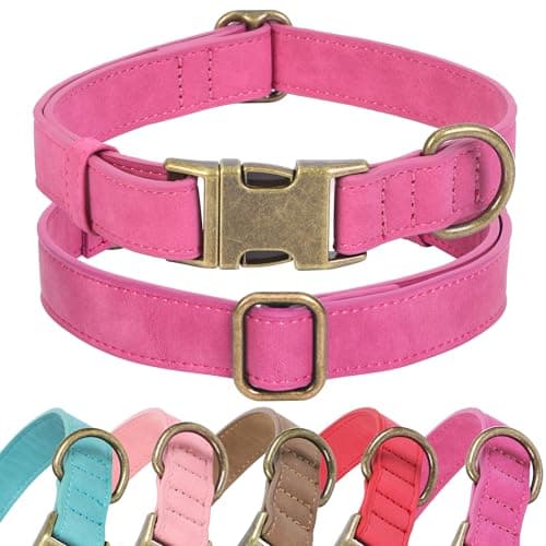 Jumpress Soft Leather Dog Collar for Small Medium Large Dogs, Heavy Duty Dog Collar Leather with Quick Release Metal Buckle, Durable & Adjustable for Small Dogs Walking (Hot Pink, S) view 1
