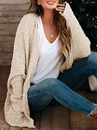Saodimallsu Womens Chunky Popcorn Cardigan Oversized Cozy Long Sweaters | Trendy Casual,Open Front,Fuzzy Knit,Soft Comfy,Batwing Long Sleeve,Warm Fall Winter,Boyfriend,Daily Wear view 2