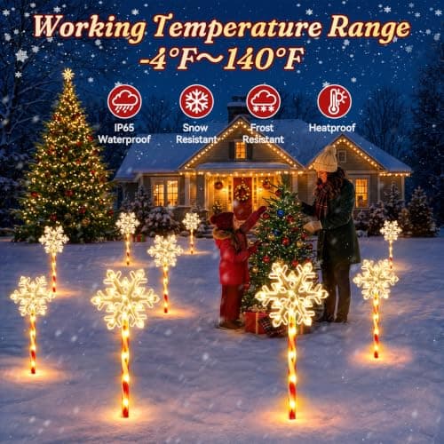 10 Pack Solar Snowflake Pathway Lights, Outdoor Christmas Lights Yard Decor 12-Hr Runtime Solar Snowflake Lights, Candy Cane Stake, 10 Modes Waterproof Christmas Light for Patio, Garden, Lawn, Backyard view 6