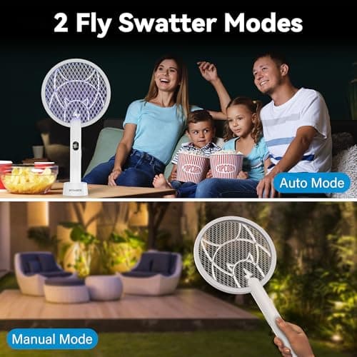 Nymrix Electric Fly Swatter 4100V Dual Mode Bug Zapper Racket（Grey,1-Pack） | Mosquito Killer with 1800 mAh Rechargeable Battery, Purple Light, Usb-C charging and 3-Layer Safety Mesh for Indoor & Outdoor view 2