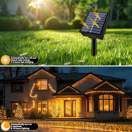 Solar String Lights Outdoor Waterproof 2 Pack Total 66ft 200LED Warm White view 5
