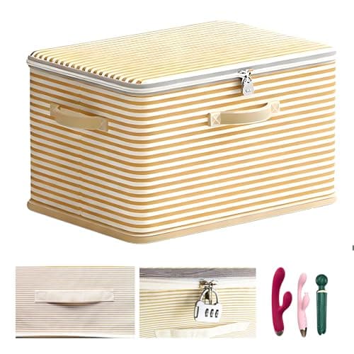 Discreet Lockable Adult Toy Box Storage Organizer with Zipper Lid, 15x10x10 Inch Large Capacity Travel Case, Secure Lock Privacy Bag for Women & Men Clothes Container(Beige Stripes) — image 1