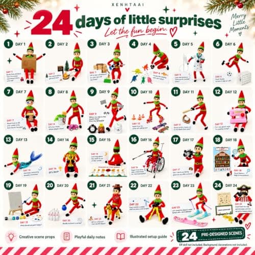 Elf Kit 24 Days of Christmas 2026 with 24 Daily Surprise Scenes & Accessories include Clothes Elf Adventure Starter Kit Countdown for Christmas Holiday Props Decoration Gift ideals (Elf Not Included) view 2