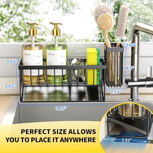 Cisily Sink Caddy Sponge Holder for Kitchen with Brush Holder and Stainless Steel Self Drain Tray, Rustproof Kitchen Sink Organizer for Sponge, Soap Dispenser Storage Accessories view 4