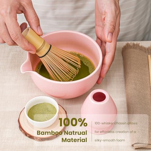 Matcha Whisk Set, Ceramic Bowl Matcha Kit & Handcrafted Bamboo Chasen, Complete 5 Pcs Matcha Set Whisk and Bowl, Stainless Steel Sifter, Bamboo Scoop & Holder for Matcha Lovers view 5