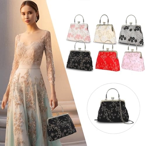 Abuyall Floral Top-Handle Handbag, Kiss Lock Evening Bag for Women, Vintage Handbag | Floral, Kiss Lock, Vintage view 2