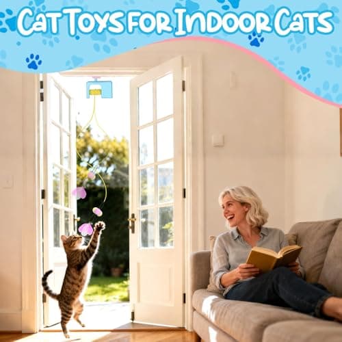 Mity rain Hanging Cat Toy for Indoor Cats Automatic– Interactive Cat Toy with Caterpillar, Gray Mouse and Feather Toys, Rechargeable Cat Toys for Self Play to Keep Them Active and Entertained view 6