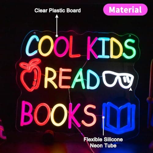 Cool Kids Read Books Neon Sign for Wall Decor, Reading Letter LED Neon Lights Library Neon Signs, Kids Room Reading Corner Classroom Christmas Bedroom Decoration 16.06 x 14.17 inch view 6