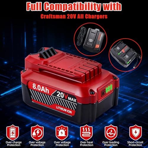Upgrade 8.0Ah Replacement for Craftsman 20V Battery V20 Lithium ion Batteries Compatible with Craftsman 20 Volt Cordless Power Tools CMCB205 CMCB204 CMCB206 CMCB202 CMCB201B0GGGVH6WNB0GGGVH6WN,2Pack view 4
