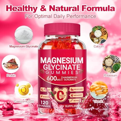 Magnesium Glycinate Gummies 600mg, Sugar Free Magnesium Gummies for Adults, Chewable Potassium Supplements for Body Support, Zzz and Relaxation, 120 Count view 5