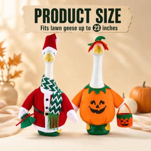 2 Set Porch Goose Outfits for Halloween and Christmas 23 Inch Goose Statue view 4