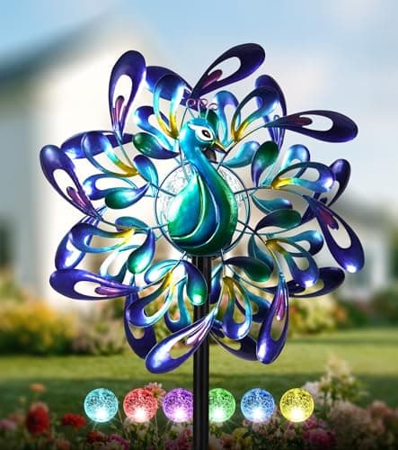 VUFOZ Peacock Wind Spinners Outdoor for Garden, Colorful Metal Kinetic Yard Art with Radial Motion, Decorative Outdoor Wind Sculpture for Lawn, Patio & Walkway view 1
