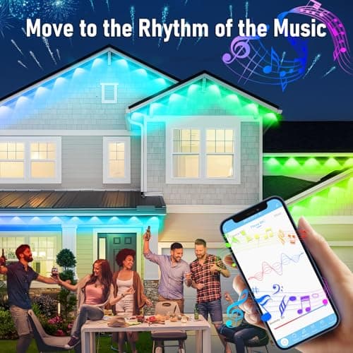 MUCCCUTE Permanent Outdoor Lights for Easter100ft RGB + IC Eaves Lights with App & Remote Control, Outdoor String LED IP67 Waterproof for Holidays New Year July 4th Roof Eaves House Garden Decor view 4