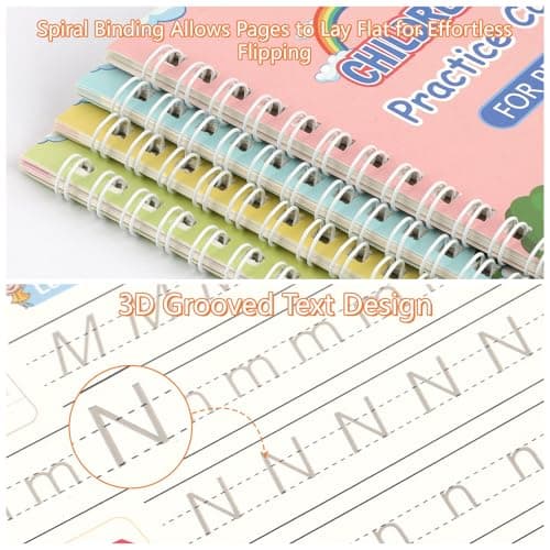 PEASUG Grooved Writing Books for Kids 3-5, Magic Grooved Writing Practice for Kids, Reusable Handwriting Workbooks Practice for Kid Learn to Write, Children's Magic Copybooks 4 Pack view 4