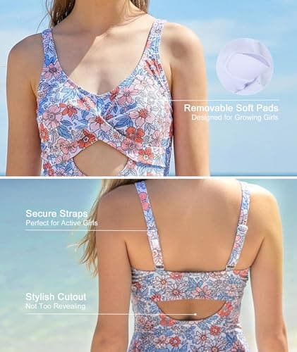 MFAVIP Girls One Piece Swimsuit Padded with Ruffle Skirt Girls Bathing Suit Adjustable Straps Teen Swimwear 9-16 view 3