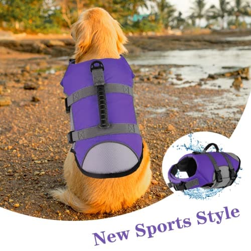 Mklhgty Dog Life Jacket, Reflective Adjustable Dog Life Vest with Rescue Handle for Swimming and Boating, Ripstop Pet Safety Life Preserver for Small, Medium and Large Dogs view 6