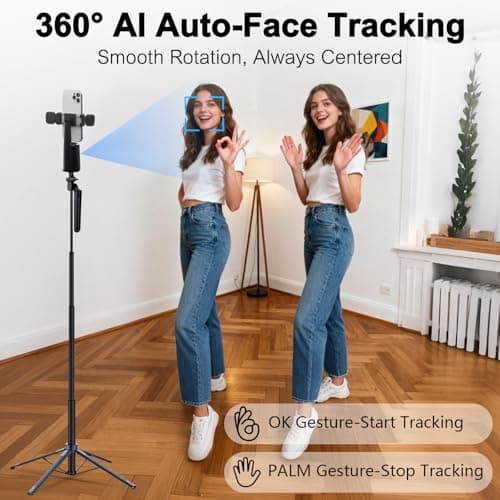Auto Face Tracking Selfie Stick Tripod with Detachable Smart Tracking Gimbal, No App for Shooting, Cell Phone Photo and Video Kits Tripod Stand, 70.9" Camera Tripod with Remote and Gesture Control view 4