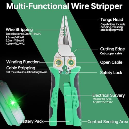 Laukowind 8 in 1 Wire Stripper with Voltage Tester, Wire Stripper Pliers Multi-Function Electrician Tool for Stripping Cutting Scraping Crimping Wires Car & Home Electrical Repair view 2