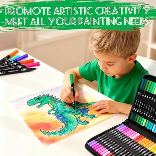 Dual Tip Markers for Adult Coloring Books No Bleeding – Gel Acrylic Paint (Fine & Brush) Pen for Drawing, Rock Painting, Journaling, Non Bleed Art Marker Pencil Set for Kids/Teens Washable. 12 Colors view 2