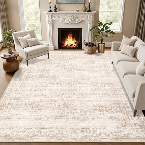 Area Rugs 9x12 Living Room Rug: Washable Rug Soft Vintage Boho Carpet Indoor Floor Non-Slip Stain Resistant Large Carpets for Bedroom Dining Room Farmhouse Nursery Home Office Beige — image 1
