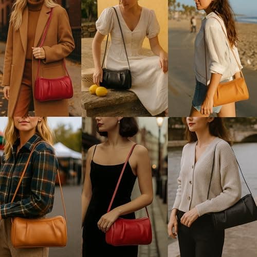 Women's Genuine Leather Small Crossbody Bag Barrel Hobo Purse for Evening Dating Weekend Casual Light Outings view 2