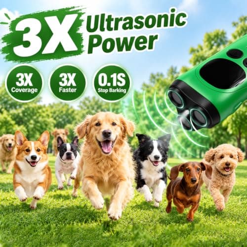 Dog Bark Deterrent Device, 3X Ultrasonic Anti Barking Device with LCD Display & Beep, 50FT Range Rechargeable Dog Trainer for Small Medium Large Dogs, Stop Neighbor Dog Barking (Green) view 3