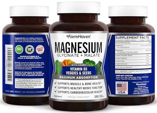 FarmHaven Magnesium Complex, Glycinate/Malate & Vitamin D3, 120 Capsules | Bone Health Support, Muscle & Nerve Function, Chelated Magnesium Complex with Vitamin D3, Vegetarian, 60 Day Supply view 3