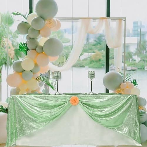 Eternal Beauty Mint Green Sequin Tablecloth, 90x132-Inch Rectangle Glitter Table Cloth for Birthday Party Wedding Decoration view 3