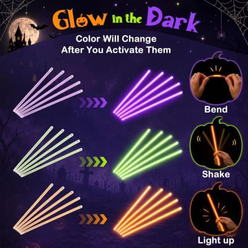 BUDI 467Pcs Glow Sticks Party Favors, Glow in the Dark Party Pack Halloween | 210 Glowsticks 3 Color 8“ & 257 Connectors, Non Candy Halloween Treats Party Supplies Kid Adult, Necklace Bracelets Glasses view 6