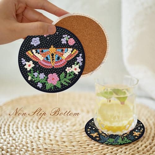 8 Pcs Diamond Art Coasters Kit with Holder, DIY Butterfly Diamond Painting Coasters for Beginners Adults, Non Slip Diamond Art Kits Craft Supplies 4x4inch view 2