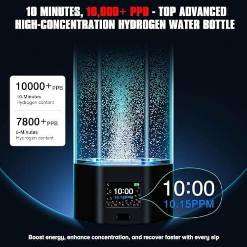 Hydrogen Water Bottle Generator,Up to 10000+ PPB Hydrogen Bottle Water Ionizer with SPE/PEM Technology,12 OZ Food-Grade PC Hydro Water Machine,SGS-Certified Molecular Generator for Sports/Home view 2