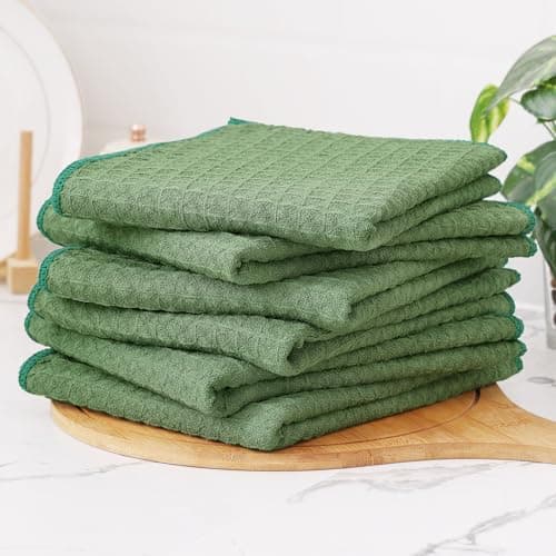 Homaxy Microfiber Waffle Weave Kitchen Towels Set, 16 x 28 Inch and 12 x 12 Inch Ultra Absorbent and Solid Color Dish Towels, 8 Pack, Grass Green view 6