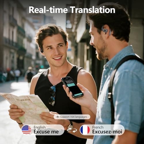 AI Translation Earbuds Real Time, 3-in-1 Translator Earbuds 164 Languages & Accents, Audifonos Traductores Inglés Español,Open Ear Wireless Headphones with Charging Case fit iOS & Android Black view 4