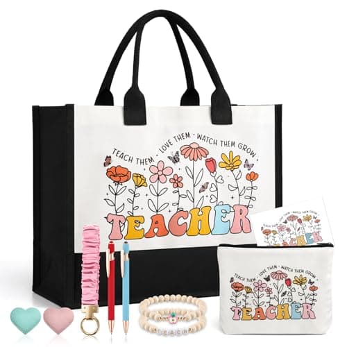 BESARME Teacher Appreciation Gifts Women Set of 10 Tote Bag Zippered Pouch Bookmarks Bracelets Pens Card Scrunchie Keychain Wristlet- End of Year Thank You Gifts Teacher Retirement Birthday — image 1