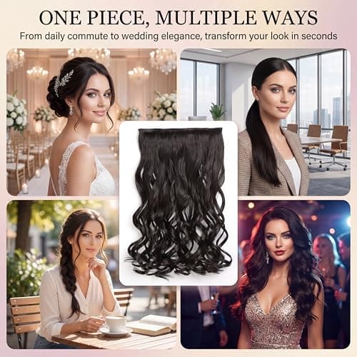 5 Clip in Hair Extensions Synthetic Thick Curly Wavy Hairpieces for Women 18 Inch Natural Looking 3/4 Full Head Clip on Hair Extensions Black Brown view 2