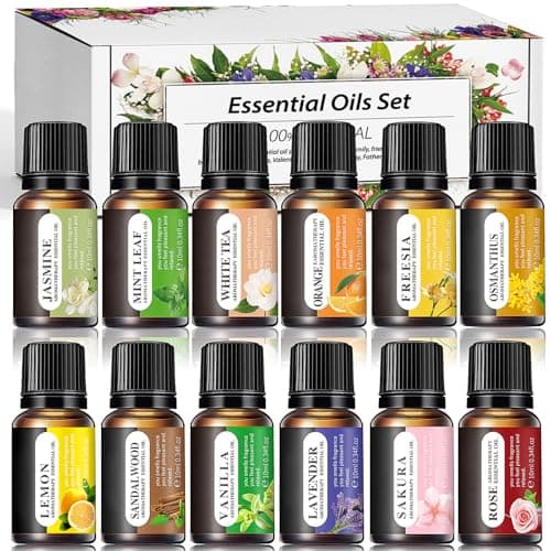 Gihen Essential Oils Set, 12 Scents, 10 ML Bottles, Lavender, Lemon, Rose, Jasmine, Vanilla, Sandalwood and More, for Humidifiers, Diffusers, Aromatherapy — image 1