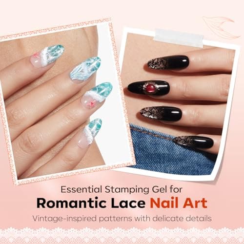 Modelones 16PCS Lace Nail Stamping Kit, French Tip Stamper White Black Painting Gel Polish Chrome Powder Proof Matte Gel Top Coat Gingham Template Dual Nail Art Brush Spring Manicure Gift for Women view 4