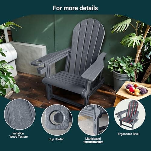 Adirondack Chair with Cup Holder,Tool-Free Assembly,No Screws Needed,All-Weather HDPE Plastic Outdoor Patio Chair,Wood-Grain Slatted Look,Easy to Take Apart for Storage,Fire Pit Chairs(Stone Grey) view 4