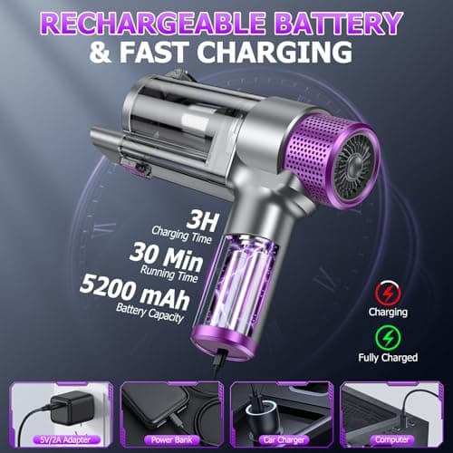 EYYA Handheld Car Vacuum Cleaner Cordless, 16000PA Powerful Hand Held Vacuum Cordless Rechargeable, 4-in-1 Portable Mini Vacuum & Air Duster with Multi-Nozzles and LED Light for Car Home Office view 6