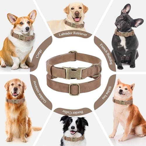 Jumpress Soft Leather Dog Collar for Small Medium Large Dogs, Heavy Duty Dog Collar Leather with Quick Release Metal Buckle, Durable & Adjustable for Medium Dogs Walking (Brown, M) view 3