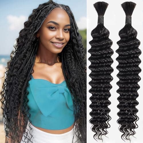 JCL Human Braiding Hair for Boho Braids 2 Bundles 100g 20 Inch Deep Wave Bulk No Weft 12A Brazilian Virgin Hair Extensions Real view 5