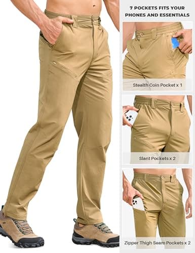 MOURCE Hiking Pants Men Quick Dry - Water Resistant Lightweight Cargo Pants for Men 7 Pockets Outdoor Travel Climbing view 4