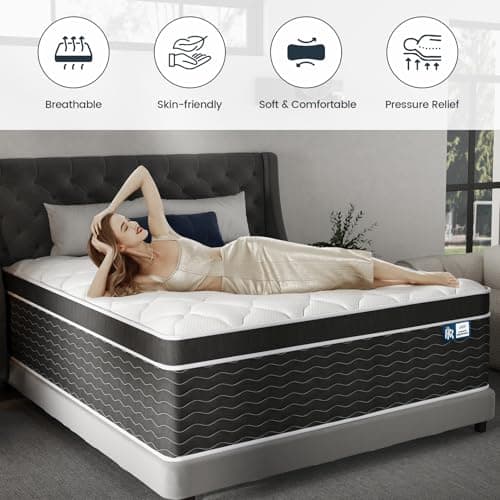 Ruoysun Twin Mattress, 12 Inch Hybrid Twin Size Mattress in a Box, Medium Firm, Pressure Relief, Zoned Support for Spinal Alignment, Cooling Gel Memory Foam and Pocketed Springs for Comfortable Sleep view 5